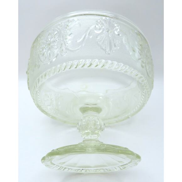 Vintage Pressed Glass Pedestal Bowl Floral Scroll Pattern EAPG Style Candy Dish - Picture 12 of 14
